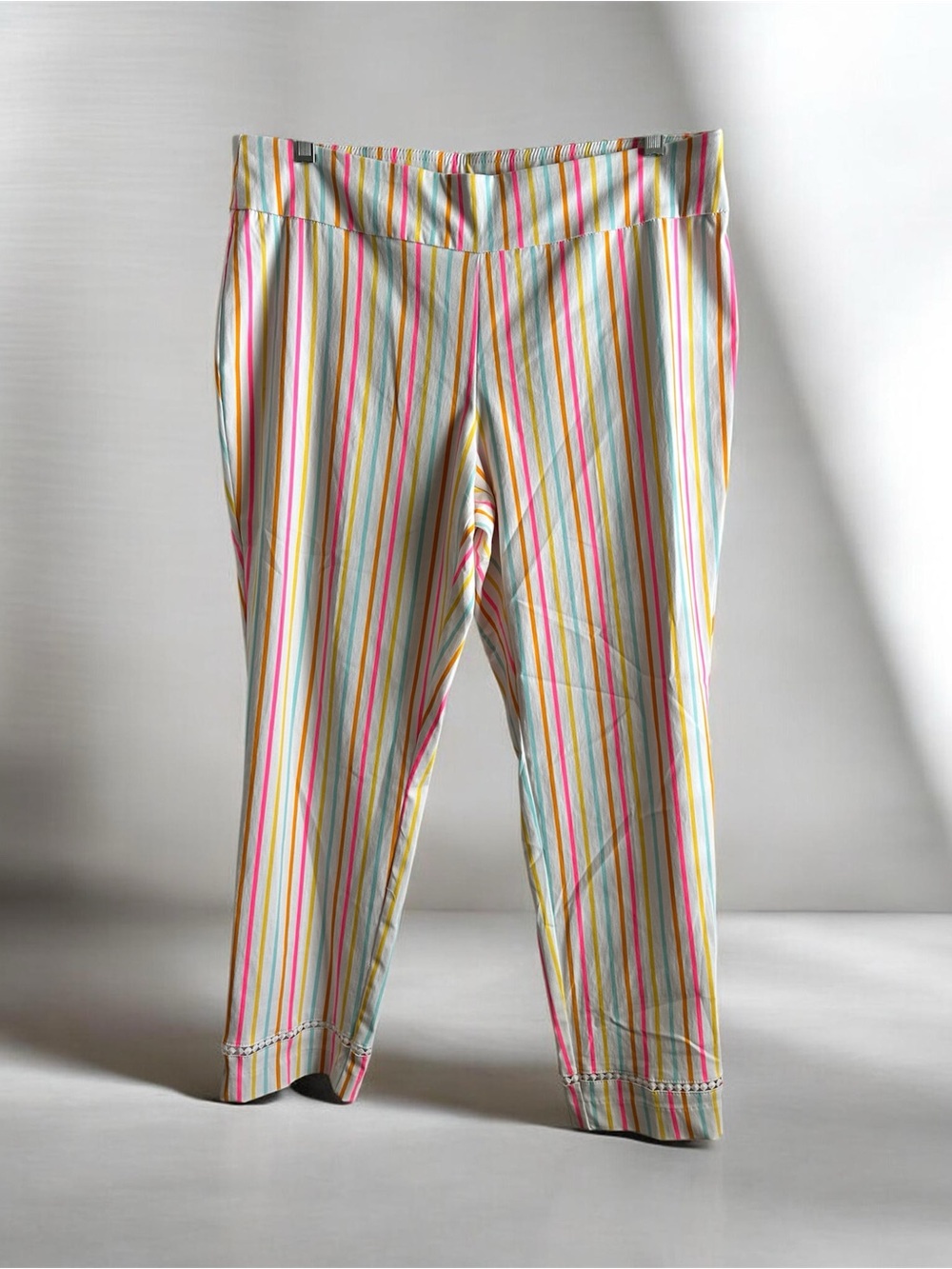 Crown & Ivy Multi Color Striped Stretch Straight Leg Ankle Pants 16W